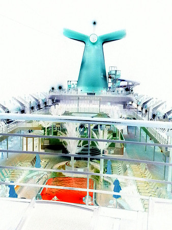 Ships Tail in negative at night. Notice the pool water is red in negative.
