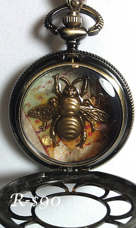 53mm Pocket watch necklace. Bumblebee with jewels and cage