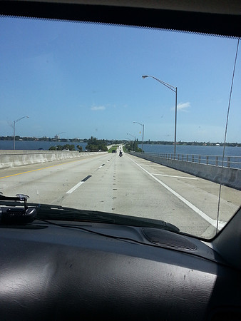 Crossing a long bridge over the Lagoon going to Brother Joe & sis-n-law Cheryl house